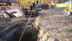 ГНБ прокол в лесопарке, Саранск, район автовокзала, бурение пилотной скважины завершено