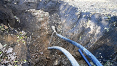 ГНБ прокол в лесопарке, Саранск, район автовокзала, начало затягивания ПНД труб