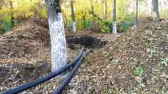 ГНБ прокол в лесопарке, Саранск, район автовокзала, затягивания ПНД труб