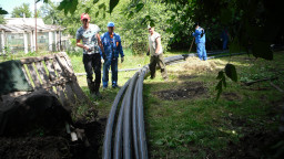ГНБ прокол для водопровода, Саранск, затягивание ПНД труб