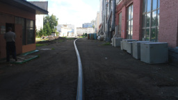 ГНБ прокол под дорогой, г. Саранск, заводская территория, затягивание трубы в пилотную скважину